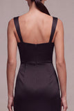 Black Ruched Thick Straps Long Mermaid Formal Dress with Slit