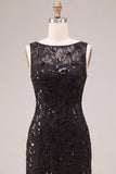 Black Sparkly Floral Sequins Beaded Boat Neck Mermaid Long Formal Dress