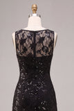 Black Sparkly Floral Sequins Beaded Boat Neck Mermaid Long Formal Dress