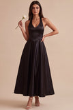 Black Halter A-Line Corset Long Formal Dress