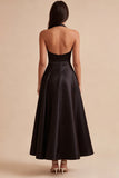 Black Halter A-Line Corset Long Formal Dress