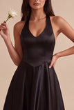 Black Halter A-Line Corset Long Formal Dress