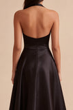 Black Halter A-Line Corset Long Formal Dress