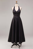 Black Halter A-Line Corset Long Formal Dress