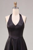 Black Halter A-Line Corset Long Formal Dress