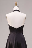 Black Halter A-Line Corset Long Formal Dress