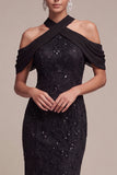 Sparkly Sequins Black Cold Shoulder Mermaid Long Formal Dress