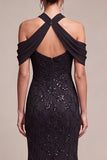 Sparkly Sequins Black Cold Shoulder Mermaid Long Formal Dress