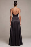 Black A-Line Ruched Halter Long Formal Dress