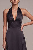 Black A-Line Ruched Halter Long Formal Dress