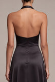Black A-Line Ruched Halter Long Formal Dress