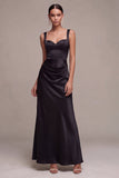 Black Thick Straps Ruched Mermaid Long Formal Dress