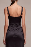 Black Thick Straps Ruched Mermaid Long Formal Dress