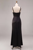 Black Thick Straps Ruched Mermaid Long Formal Dress