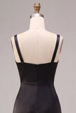 Black Thick Straps Ruched Mermaid Long Formal Dress