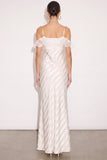 White Ruffled Mermaid Long Wedding Guest Dress with Slit