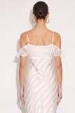 White Ruffled Mermaid Long Wedding Guest Dress with Slit
