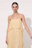 Champagne Ruffled A Line Long Wedding Guest Dress