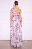 Floral Lavender A Line One Shoulder Long Wedding Guest Dress