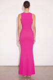 Mermaid Fuchsia Floral Round Neck Long Wedding Guest Dress