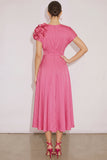 Fuchsia A Line Cowl Neck Long Wedding Guest Dress with 3D Flower