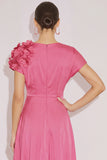 Fuchsia A Line Cowl Neck Long Wedding Guest Dress with 3D Flower