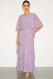 Lilac Chiffon Ruffled Round Neck Maxi Wedding Guest Dress