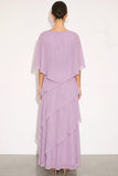 Lilac Chiffon Ruffled Round Neck Maxi Wedding Guest Dress