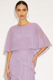 Lilac Chiffon Ruffled Round Neck Maxi Wedding Guest Dress