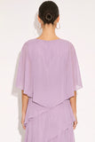 Lilac Chiffon Ruffled Round Neck Maxi Wedding Guest Dress