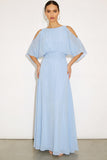 Light Blue A Line Round Neck Long Wedding Guest Dress