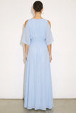 Light Blue A Line Round Neck Long Wedding Guest Dress