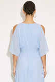 Light Blue A Line Round Neck Long Wedding Guest Dress
