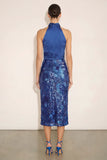 Sparkly Royal Blue Bodycon Halter Neck Midi Wedding Guest Dress