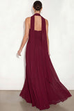 Burgundy A Line Strapless Maxi Wedding Guest Dress with Neck Scarf