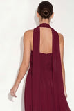 Burgundy A Line Strapless Maxi Wedding Guest Dress with Neck Scarf