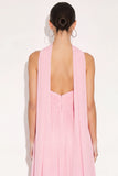 Candy Pink A Line Sweetheart Pleated Maxi Wedding Guest Dress with Neck Scarf