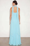 Lake Blue A Line Neck Scarf Maxi Wedding Guest Dress