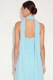 Lake Blue A Line Neck Scarf Maxi Wedding Guest Dress
