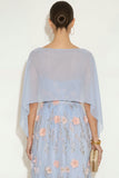 Light Blue Floral Long A-Line Wedding Guest Dress with Cape