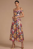 Sparkly Sequins Floral Black Off the Shoulder A-Line Long Wedding Guest Dress