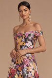 Sparkly Sequins Floral Black Off the Shoulder A-Line Long Wedding Guest Dress