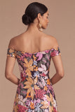 Sparkly Sequins Floral Black Off the Shoulder A-Line Long Wedding Guest Dress