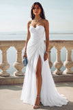 Light Blue Ruched Tulle Strapless Long Wedding Guest Dress with Slit