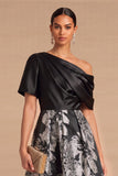 Black Floral One Shoulder A-Line Long Wedding Guest Dress