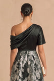 Black Floral One Shoulder A-Line Long Wedding Guest Dress