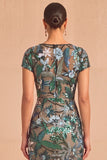 Sparkly Sequins Green Sheath Floral Long Wedding Guest Dress with Slit
