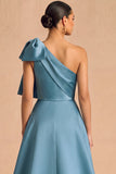 Green Floral Appliqued Sheath One Shoulder Long Wedding Guest Dress with Bow