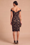 Black Floral Bodycon Lace Off the Shoulder Midi Wedding Guest Dress