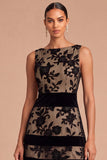 Black Floral A-Line Ruffled Midi Wedding Guest Dress